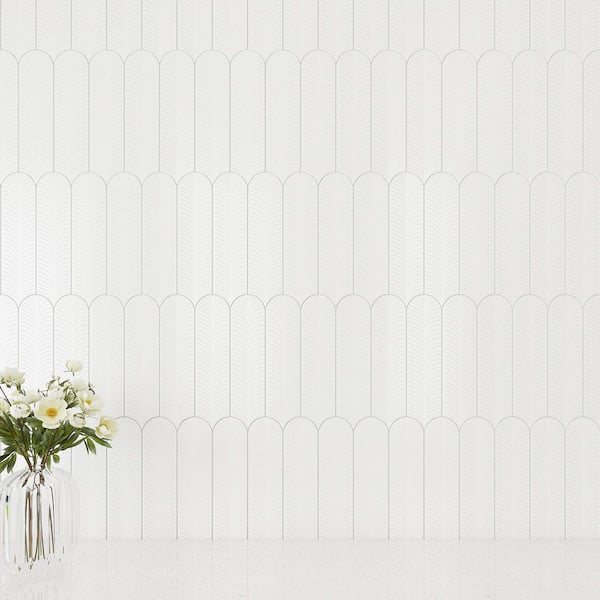 Feather White 3 in. x 12 in. 3D Textured Glossy Ceramic Subway Wall Tile (20-Piece, 4.84 sq. ft. /Case)