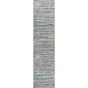 Batten Modern Stripe Gray/Turquoise 2 ft. x 10 ft. Runner Rug