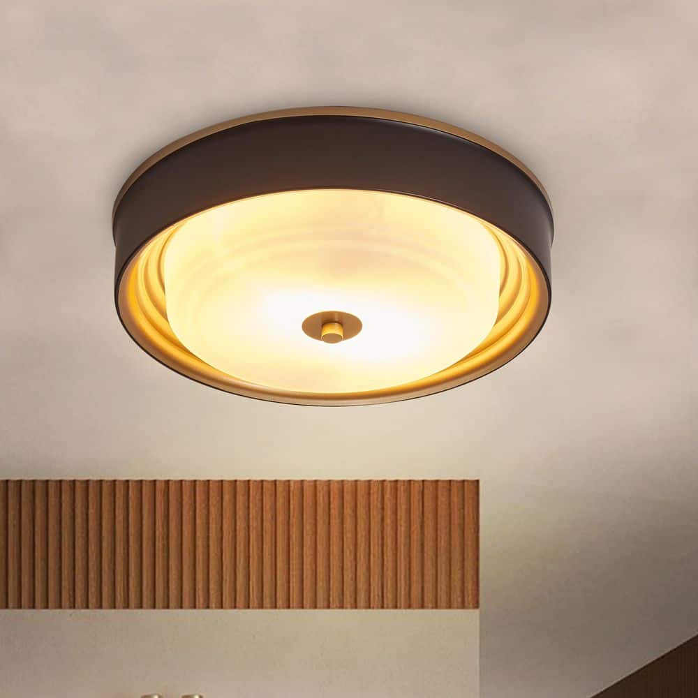 aiwen 13.2 in. 2-Light Black Flush Mount Ceiling Light with Drum