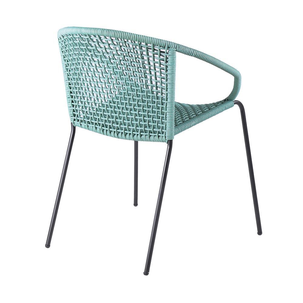 Green Woven Rope and Steel Outdoor Dining Arm Chairs