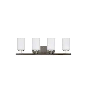 Oslo 27.5 in. 4-Light Brushed Nickel Transitional Contemporary Bathroom Vanity Light with Cased Opal Etched Glass Shades