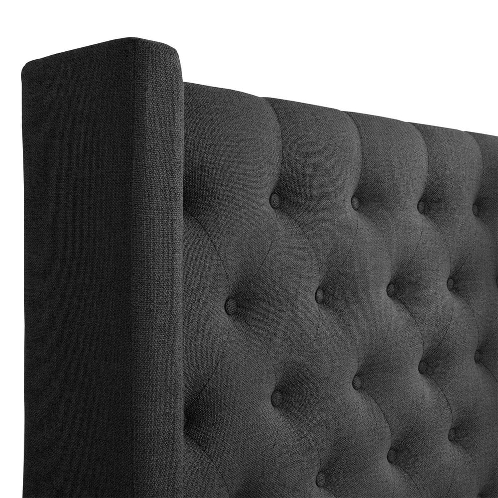 King Fairfield Dark Gray Upholstered Bed with Tufted Wingback Design