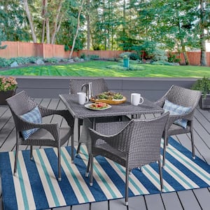 Cayden Grey 5-Piece Faux Rattan Square Outdoor Dining Set with Stackable Chairs