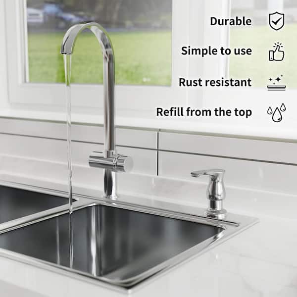 Brushed Nickel Kitchen Soap and Lotion Dispenser, Built-in Counter Top Design with Large 17 oz. Liquid Bottle