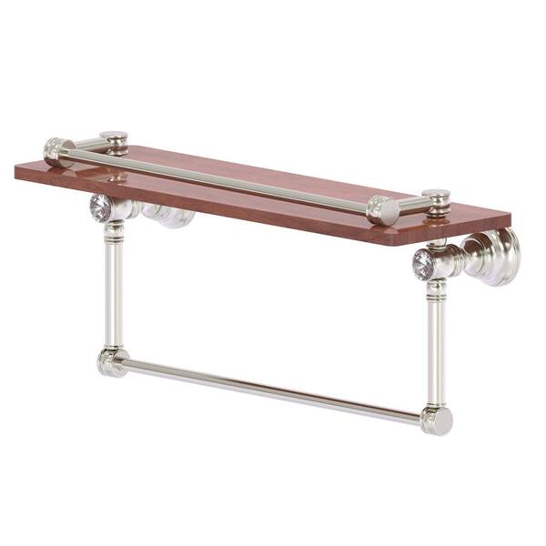 Allied Brass Carolina Crystal Collection 16 in. W 7.4 in. H x 5.54 in. D Brass Rectangular Gallery Wood Shelf in Satin Nickel
