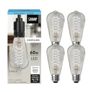 60-Watt Equivalent ST19 Dimmable Spiral Filament Clear Glass E26 Vintage Edison LED Light Bulb, Daylight (4-Pack)