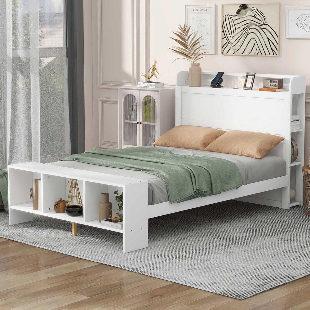 Harper & Bright Designs White Wood Frame Full Size Platform Bed with ...