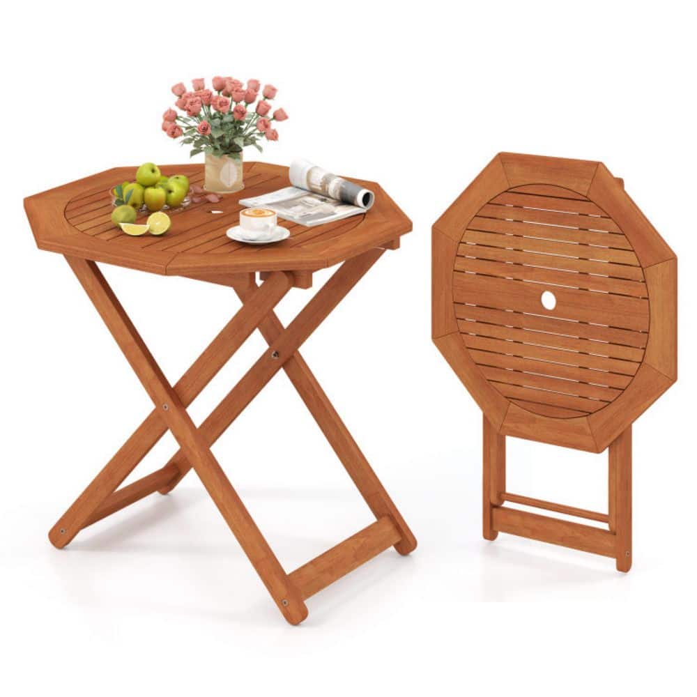 31.89 in. W Octagon Folding Patio Side Table Outdoor Bistro Table with 2 in. Umbrella Hole for Deck, Porch or Garden price history on PriceWatchPro