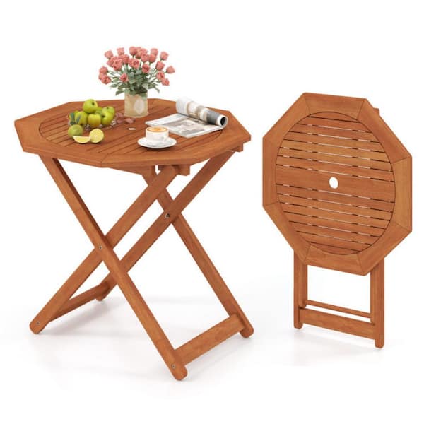 Kadehome 31.89 in. W Octagon Folding Patio Side Table Outdoor Bistro Table with 2 in. Umbrella Hole for Deck, Porch or Garden