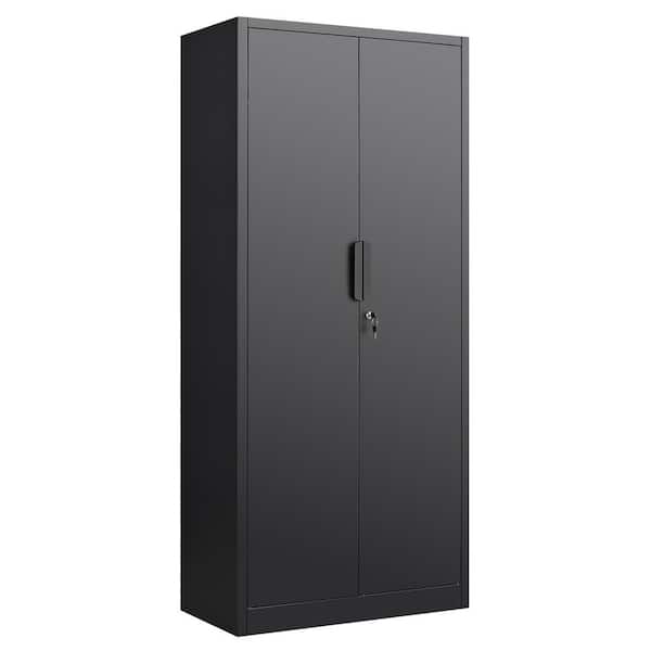 31.5 in. W x 16 in. D x 70.8 in. H Black Metal Outdoor Storage Cabinet 2-Door File Cabinet w/ Lock 4 Adjustable Shelves