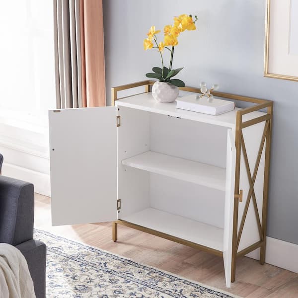 Leick Home 9200 WTGL Claudette Mixed Metal and Wood Foyer Cabinet White Gold