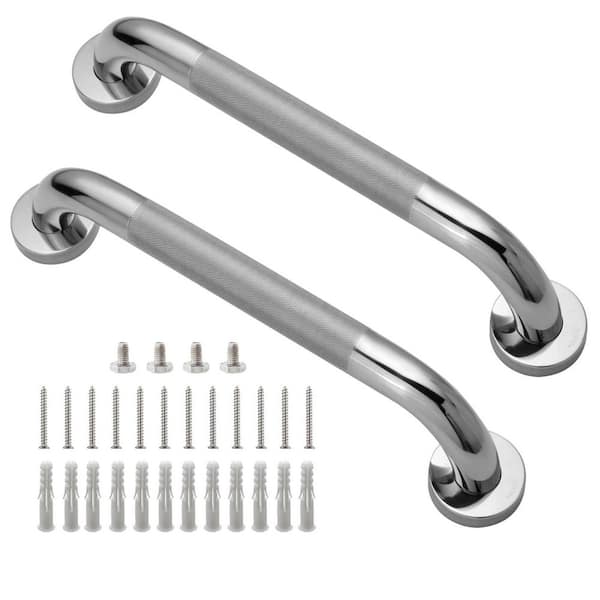 Numhew 12 in. Shower Grab Bar in Silver, 304-Stainless Steel Anti-Slip Bathroom Grab Bar, Handicap Shower Grab Bar (2-Pack)