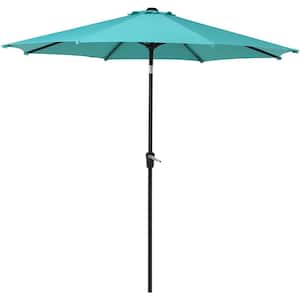 9 ft. Market Patio Umbrella Outdoor Table Umbrella w/ 8 Sturdy Ribs, Push Button Tilt and Crank for Garden in Lake Blue