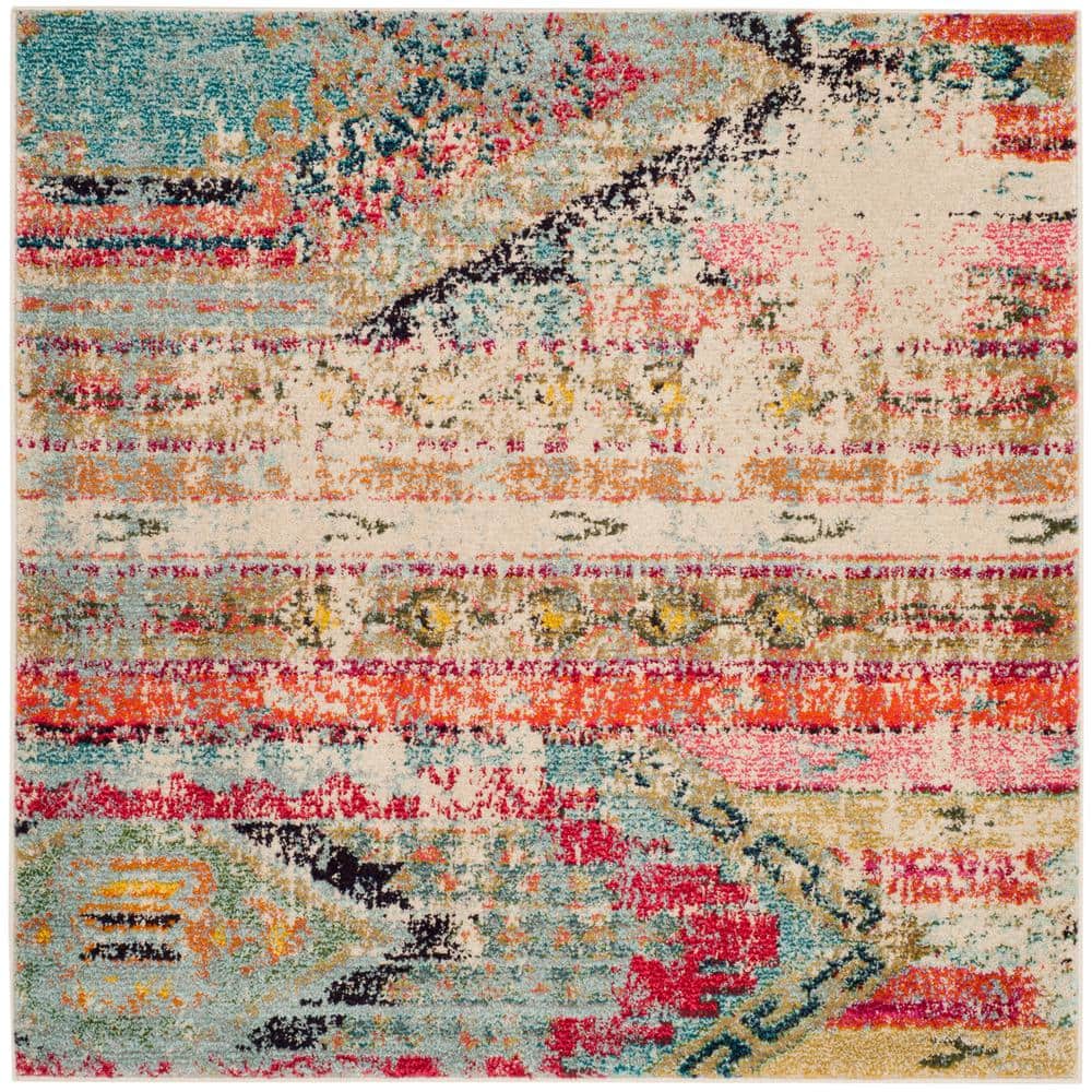 Monaco Multi-Colored Synthetic Square Area Rug, 4'x4'