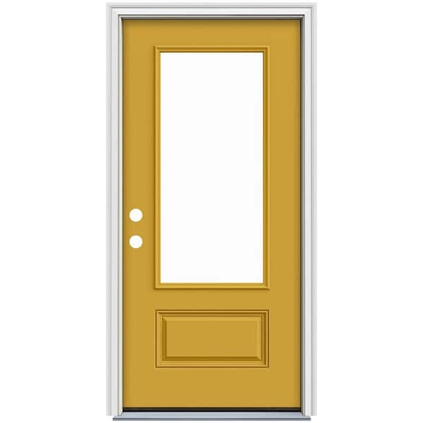 36 in. x 80 in. Right-Hand 3/4 Lite Clear Glass Harvest Yellow Painted Fiberglass Prehung Front Door with Brickmould