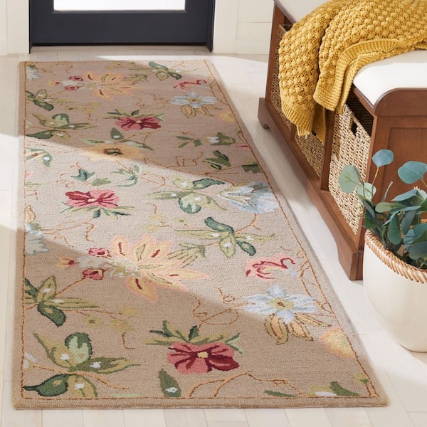 Chelsea 3 ft. x 12 ft. Beige Gradient Border Floral Runner Rug