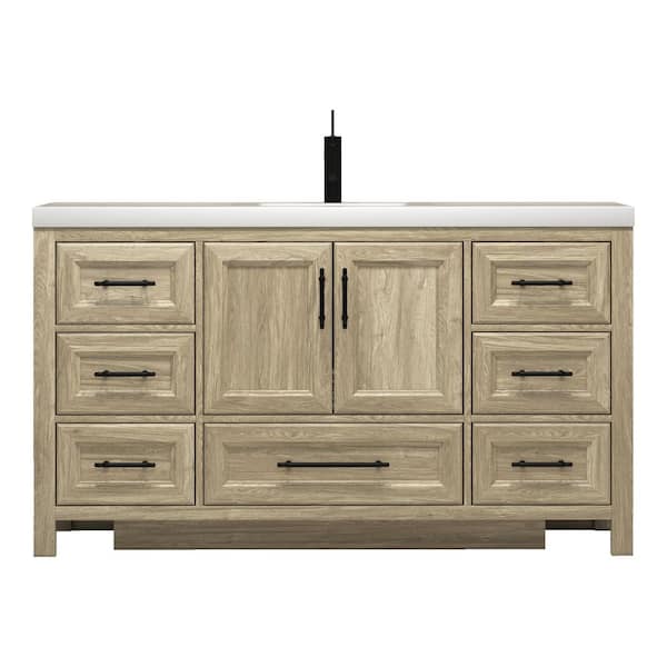 VIV 59 in. W x 20 in. D x 35 in. H Single Sink Freestanding Bath Vanity in Dark French Oak with White Acrylic Top