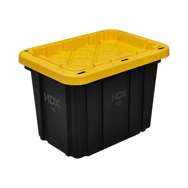 HDX 9 Gal. Tough Storage Tote in Black with Yellow Lid