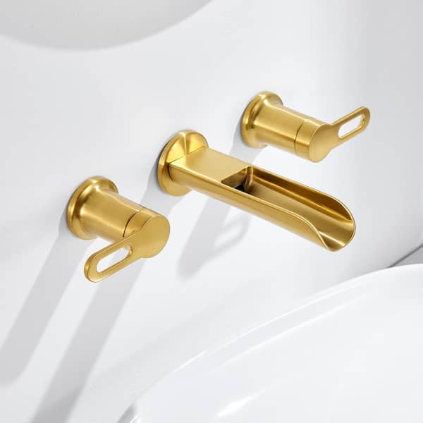 Vivid Fall 2-Handle Wall Mounted Bathroom Faucet with Valve in Brushed Gold