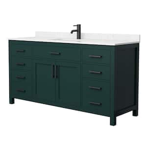 Beckett 66 in. W x 22 in. D x 35 in. H Single Sink Bathroom Vanity in Green with Carrara Cultured Marble Top