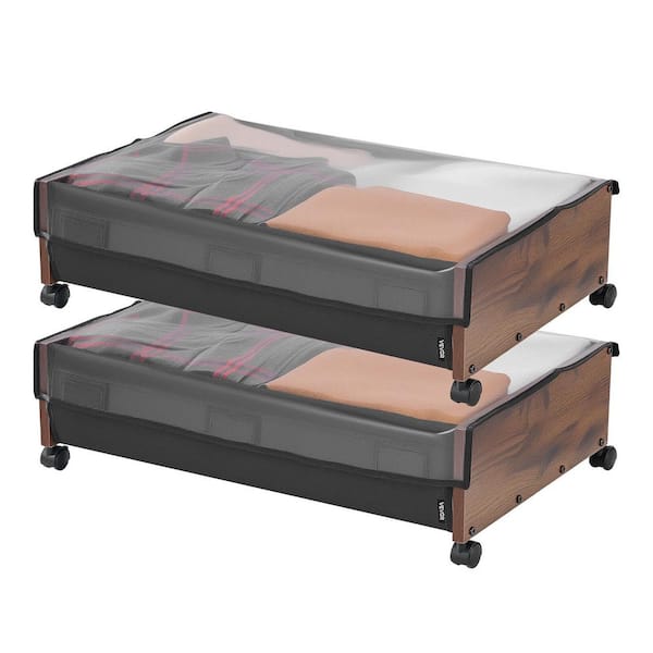 Under Bed Storage with Wheels, 25.6 x 18.1 x 7.1 in. Underbed Containers, Underbed Shoes Organizer with Lockable Wheels