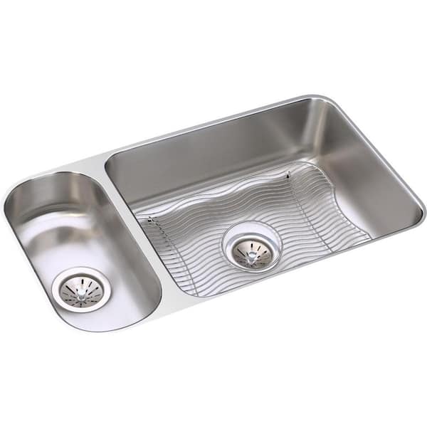 Elkay Lustertone 32in. Undermount 2 Bowl 18 Gauge  Stainless Steel Sink w/ Accessories