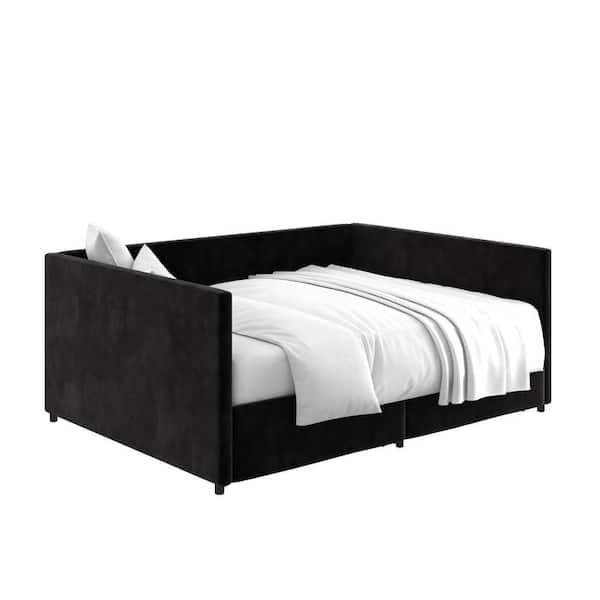 DHP Mya Upholstered Black Velvet Full Size Daybed with Storage