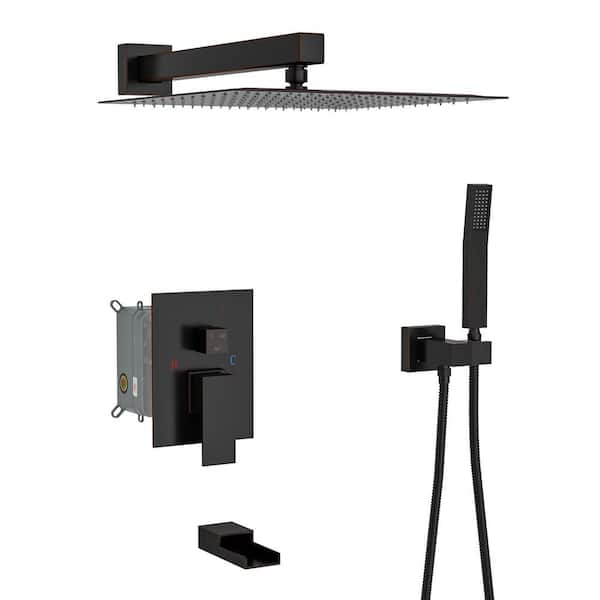 Unbranded 12 in. Single Handle 1-Spray Tub and Shower Faucet 1.8 GPM with Shower Head in. Oil Rubbed Bronze(Valve Included)