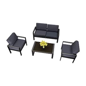 4-Piece Metal Patio Conversation Seating Set with Cushions in Grey
