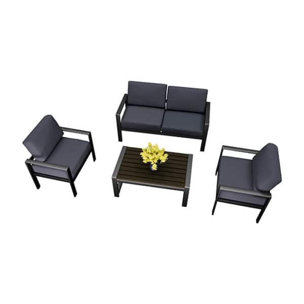 GARSING 4-Piece Metal Patio Conversation Seating Set with Cushions in Grey