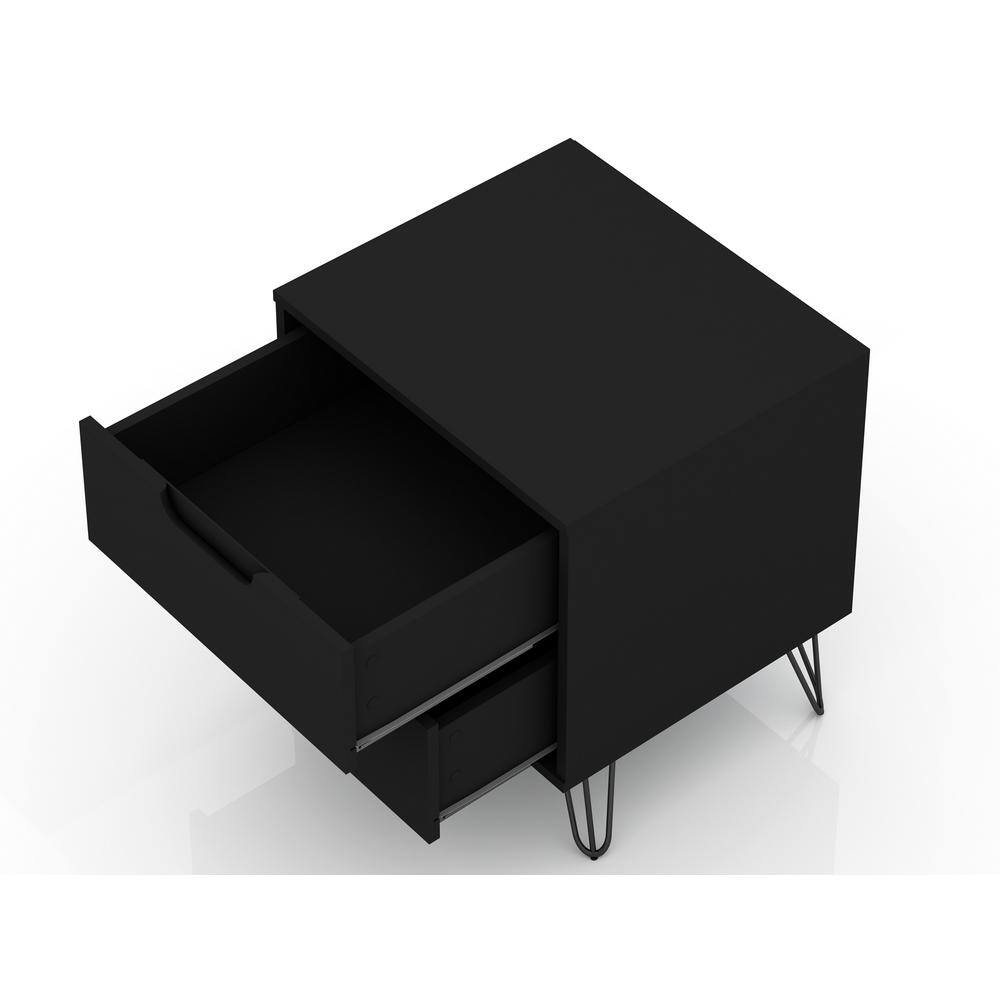 Mid-Century Modern Black Nightstand with Splayed Metal Legs, Set of 2