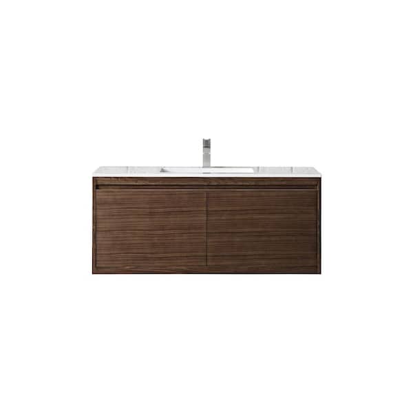 James Martin Vanities Mantova 47.3 in. W x 18 in. D x 20.6 in. H Single Bathroom Vanity Mid-Century Walnut & Glossy White Composite Stone Top