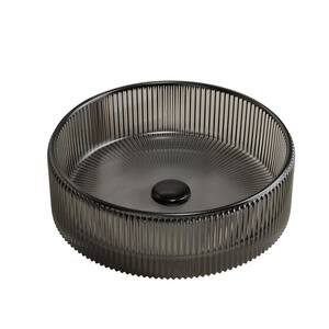 14 in. Glass Bathroom Sink Basin Without Cabinet in Black