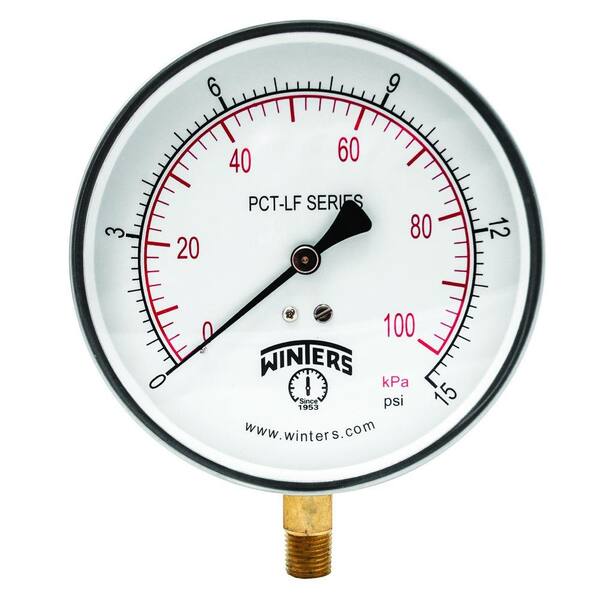 Winters Instruments PCT-LF Series 4.5 in. Lead-Free Brass Stainless Steel Pressure Gauge with 1/4 in. NPT LM and 0-15 psi/kPa