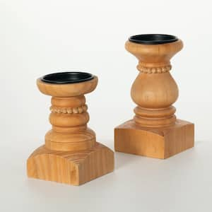 8.25" & 6.75" Pillar Candle Holder Set of 2, Brown