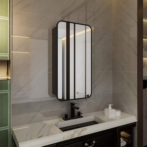 niveal Nebris 15 in. W x 24 in. H Matte Black Rectangular Aluminum Framed Medicine Cabinet with Mirror