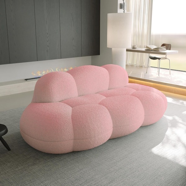 Full Assembled 63 in. Armless Lamb Fleece Velvet Cloud-Shaped Sectional Sofa Couch with in. Pink
