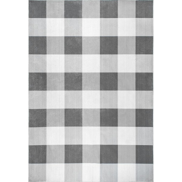 nuLOOM Lenci Modern Plaid Machine Washable Area Rug Light Gray 8x10