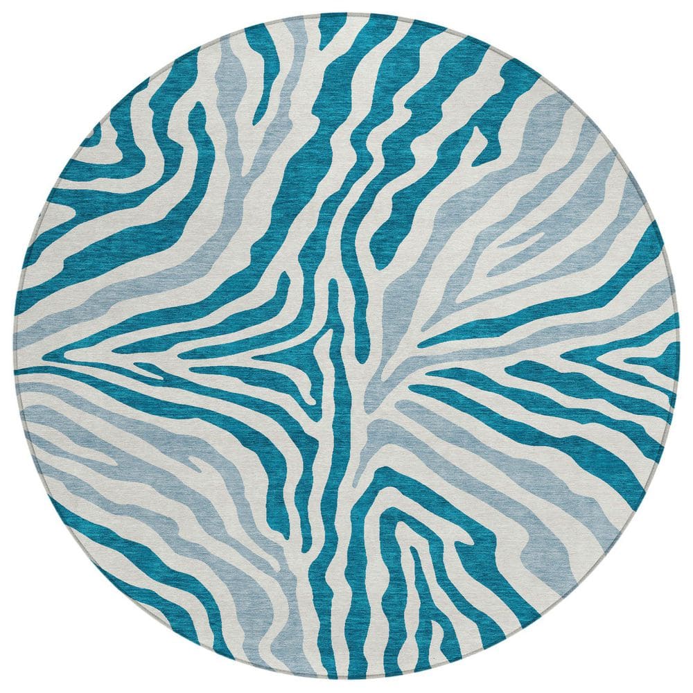 Chantille Machine Washable Indoor/Outdoor Abstract ACN2523 Teal 8 ft. x 8 ft. Round Rug price history on PriceWatchPro