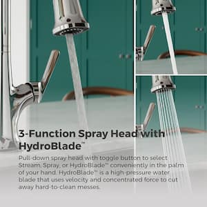 Ridgeline Single Handle Pull Down Sprayer Kitchen Faucet with HydroBlade Spray in Polished Chrome