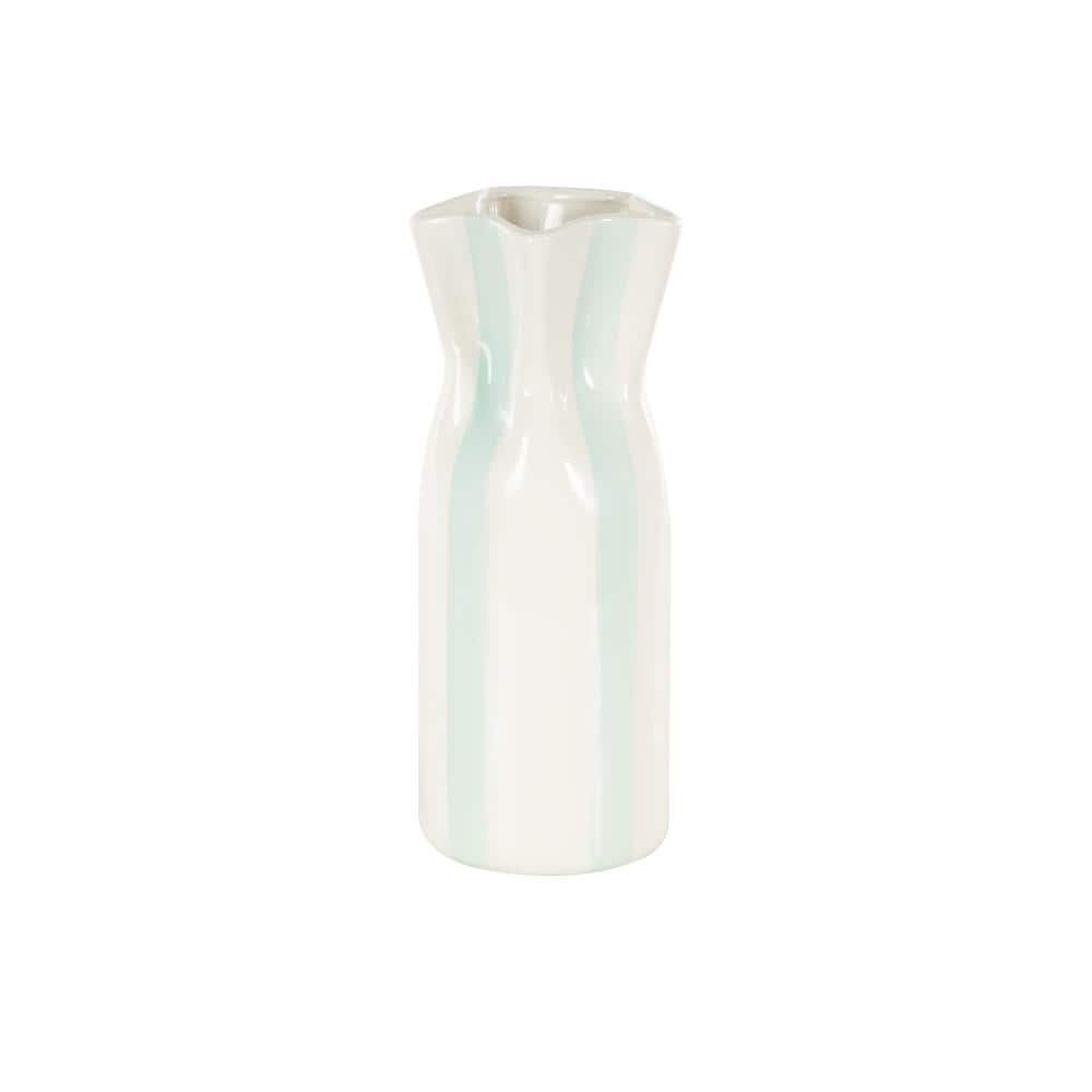 White Round 12 in. Ceramic Decorative Vase with Light Teal Vertical Stripes price history on PriceWatchPro