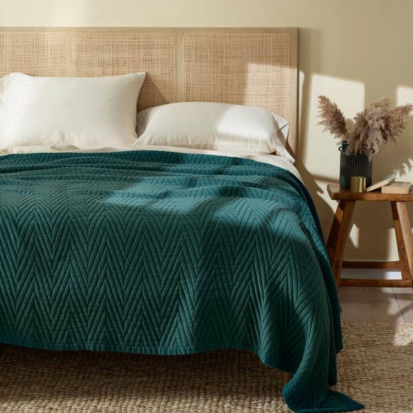 The Company Store Somerset Chevron Dark Green Cotton King Blanket 85097W K DARK GREEN The Home Depot