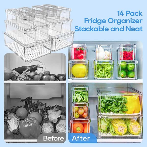 Stackable Fridge Organizer Bins with Lids, BPA-Free Plastic