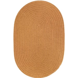 Texturized Solid New Gold Poly 3 ft. x 5 ft. Oval Braided Area Rug