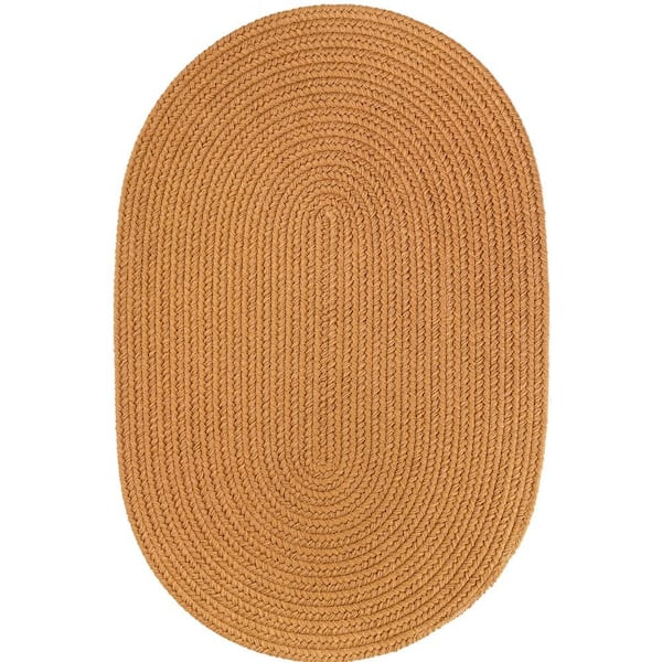 Texturized Solid New Gold Poly 3 ft. x 5 ft. Oval Braided Area Rug