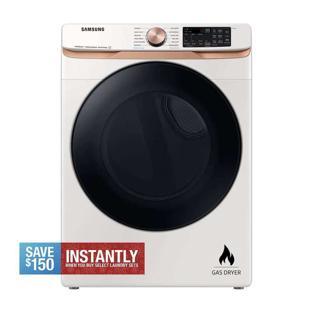 7.5 cu. ft. Smart Gas Dryer in Ivory Beige with Steam Sanitize+ and Sensor Dry