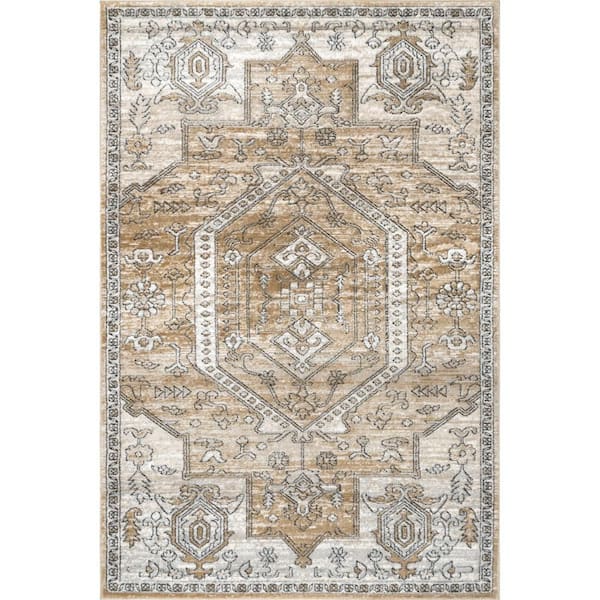 nuLOOM Rachael Medallion Bordered Beige 8 ft. x 10 ft. Area Rug