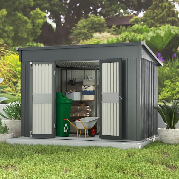 10 ft. W x 6 ft. D Gray Metal Storage Shed with Lockable Door (60 sq. ft.)