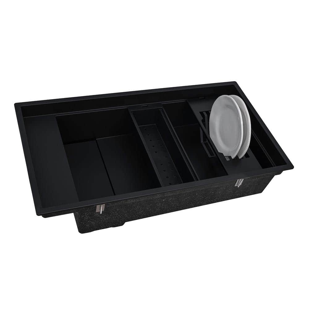 Black Granite Composite Drop-In Kitchen Sink with Drainboard