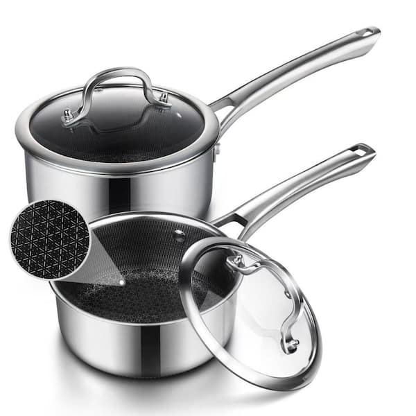 1.5 qt. and 2.5 qt. Sauce Pan Set with Lid, Stainless Steel Cookware Works on Induction, Ceramic and Gas Cooktops